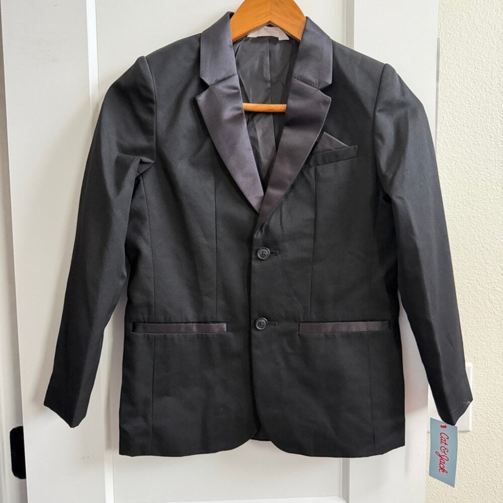 Cat & Jack‎ Boys Tuxedo Blazer 7 Black Satin Lapel Formal Jacket NWT